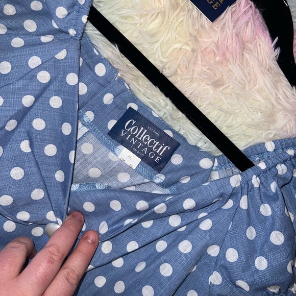 Vintage Collectif Sky Blue Polka Dot Midi Dress - Picture 3 of 10